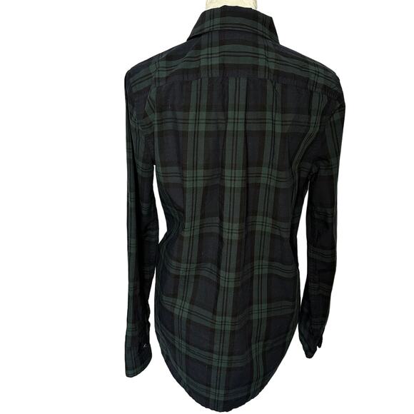 J.Crew Blue Black Flannel Plaid Beaded Quarter Button Down Shirt 0 / XS - Picture 5 of 7